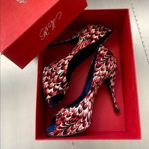 Rare Roger Vivier silk print peep toe heels